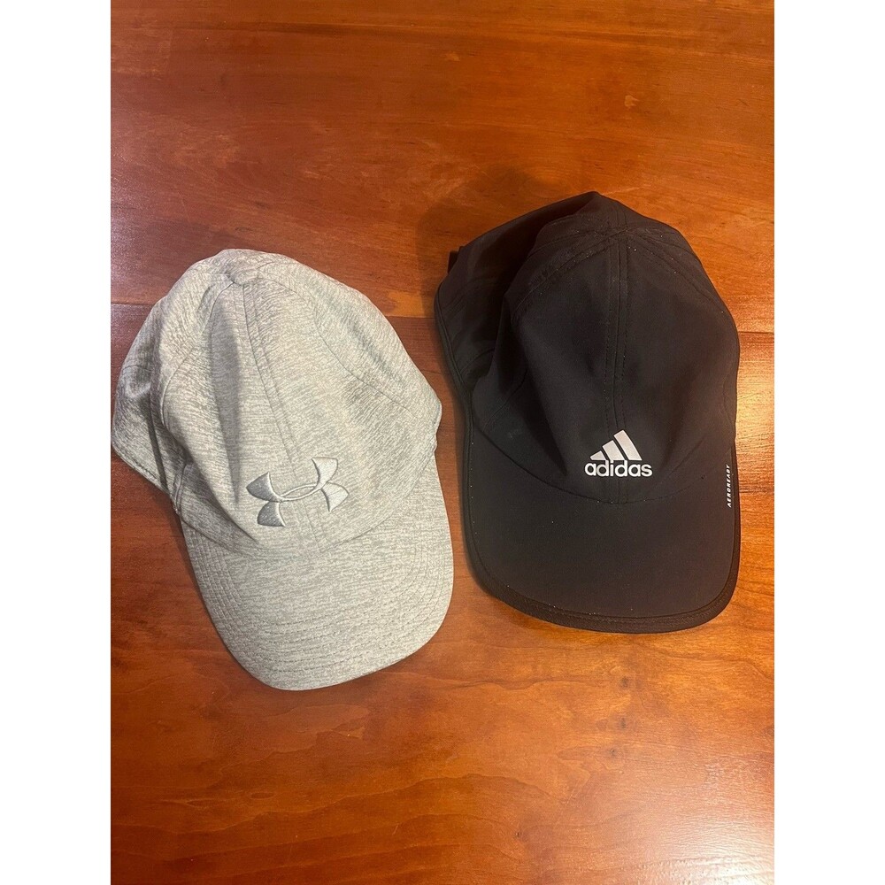 Lot Of 2 His And Hers Baseball Caps Under Armour Adidas Heathered Gray and Black